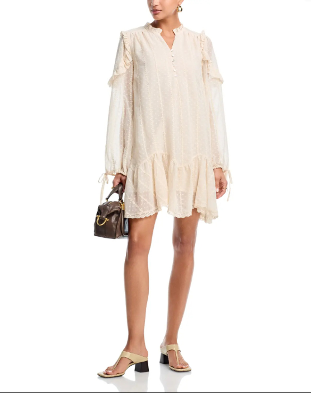 NWT Lost + Wander Poetry In Bloom Ruffle Mini Dress Cream Sz L Boho Cottagecore